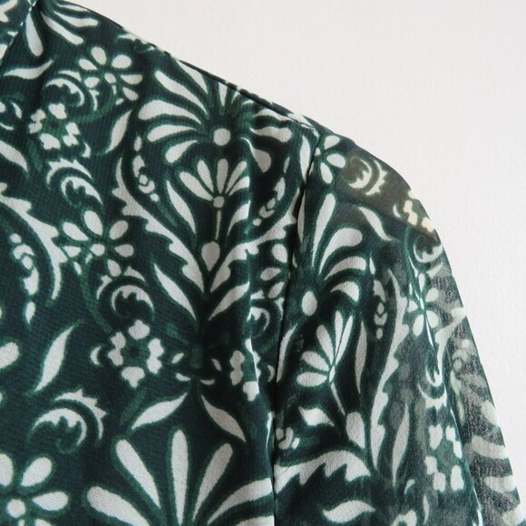 ZARA Sheer Leaf Print Belted Button Front Dress in Forest Green Boho - Size S - Picture 8 of 16